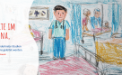 Eine KI-generierte Kinderzeichnung zeigt einen Arzt im Patientenzimmer.