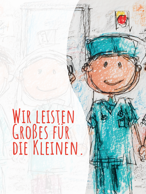 KI-generierte Kinderzeichnung zeigt Gesundheitspersonal