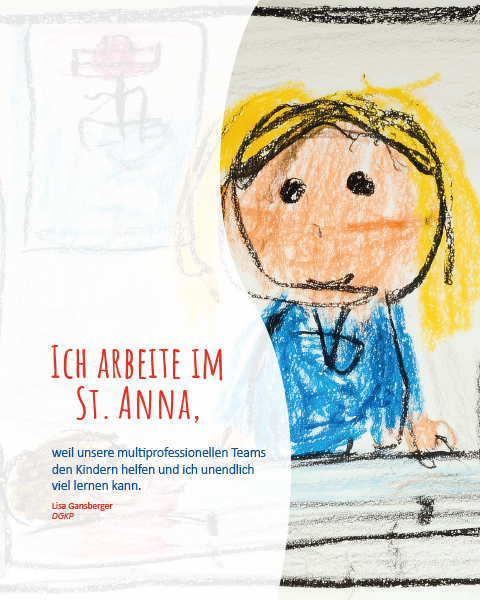 KI-generierte Kinderzeichnung zeigt eine DGKP im Patientinnnezimmer.